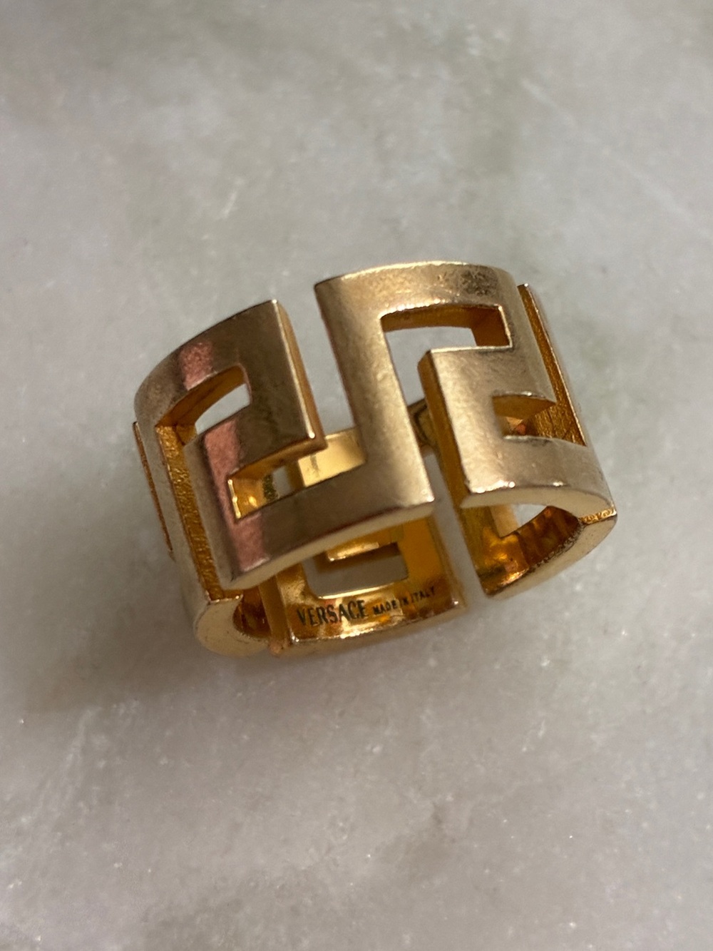 Versace Greca Ring Cut-Out Wide Band Gold Size 4.5